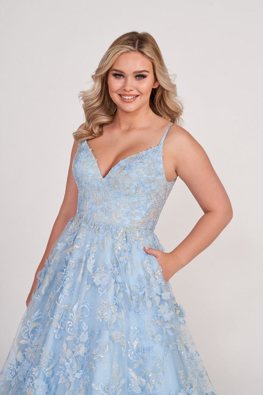 Ellie Wilde EW34084 prom dress images.  Ellie Wilde EW34084 is available in these colors: Light Blue.
