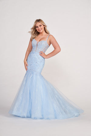 Ellie Wilde EW34085 prom dress images.  Ellie Wilde EW34085 is available in these colors: Light Blue, Emerald, Lavender, Orange.