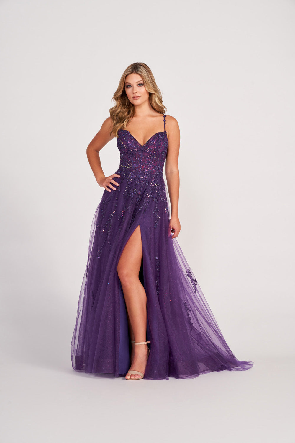 New Arrival V Neck Dark Purple Ball gown Evening dresses 2023 Lace  Appliques Long sleeve dress Vestidos de fiesta - AliExpress