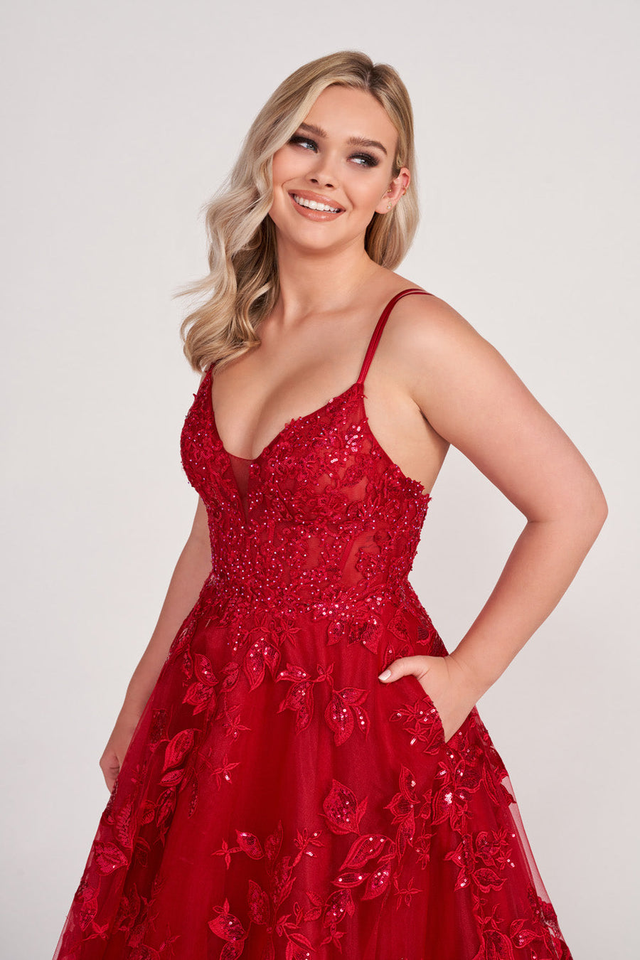 Ellie Wilde EW34119 prom dress images.  Ellie Wilde EW34119 is available in these colors: Wine, Navy Blue, Black, English Rose.