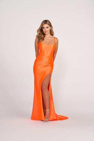 Walone Fashion Strapless Orange Crystal Dress with Side Slit M