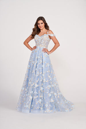 Ellie Wilde EW34122 prom dress images.  Ellie Wilde EW34122 is available in these colors: Smoke Light Gold, Light Blue Light Gold.