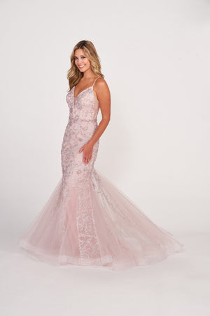 Ellie Wilde EW34124 prom dress images.  Ellie Wilde EW34124 is available in these colors: Rose Quartz, Gunmetal.