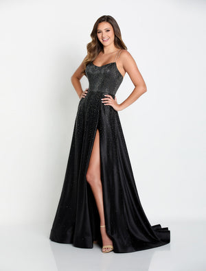 Ellie Wilde EW34128 prom dress images.  Ellie Wilde EW34128 is available in these colors: Black, Navy Blue, Dusty Rose Silver, Periwinkle, Sunflower, Light Gold.