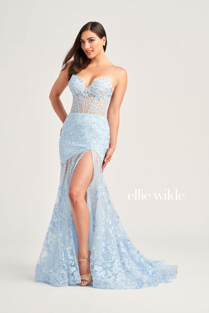 Ellie Wilde EW35005 prom dress images.  Ellie Wilde EW35005 is available in these colors: Magenta, Light Blue, Sage, Red, Royal Blue, Emerald Nude, Light Yelllow.