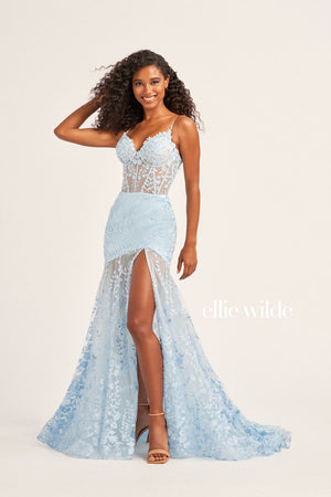 Ellie Wilde EW35005 prom dress images.  Ellie Wilde EW35005 is available in these colors: Magenta, Light Blue, Sage, Red, Royal Blue, Emerald Nude, Light Yelllow.