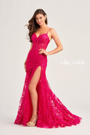 Ellie Wilde EW35005 prom dress images.  Ellie Wilde EW35005 is available in these colors: Magenta, Light Blue, Sage, Red, Royal Blue, Emerald Nude, Light Yelllow.