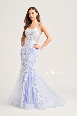 Ellie Wilde EW35008 prom dress images.  Ellie Wilde EW35008 is available in these colors: Ultra Violet, Magenta, Orange, Periwinkle Opal.