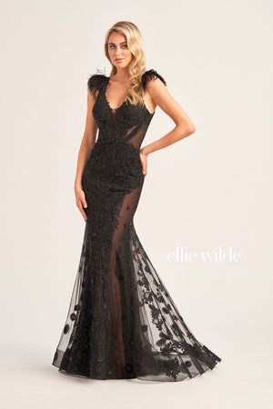 Ellie Wilde EW35009 prom dress images.  Ellie Wilde EW35009 is available in these colors: Strawberry, Bluebell, Sage, Black, Emerald.