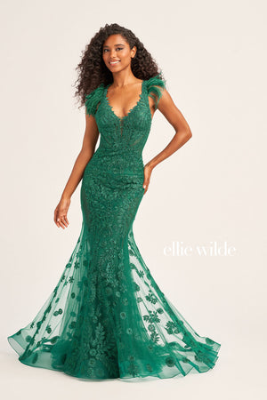 Ellie Wilde EW35009 prom dress images.  Ellie Wilde EW35009 is available in these colors: Strawberry, Bluebell, Sage, Black, Emerald.