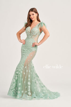 Ellie Wilde EW35009 prom dress images.  Ellie Wilde EW35009 is available in these colors: Strawberry, Bluebell, Sage, Black, Emerald.