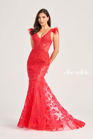 Ellie Wilde EW35009 prom dress images.  Ellie Wilde EW35009 is available in these colors: Strawberry, Bluebell, Sage, Black, Emerald.