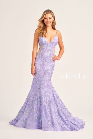 Ellie Wilde EW35011 prom dress images.  Ellie Wilde EW35011 is available in these colors: Cerulean Blue, Dusk, Light Blue, Hot Pink, Lavender, Emerald, Black, Red.