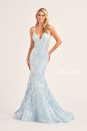 Ellie Wilde EW35011 prom dress images.  Ellie Wilde EW35011 is available in these colors: Cerulean Blue, Dusk, Light Blue, Hot Pink, Lavender, Emerald, Black, Red.