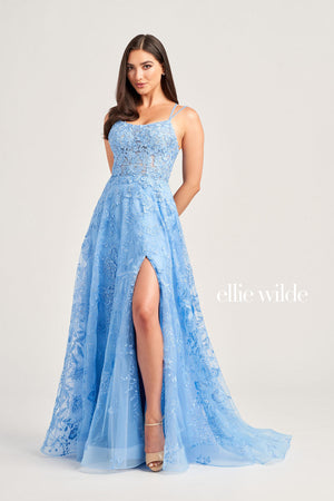 Ellie Wilde EW35012 prom dress images.  Ellie Wilde EW35012 is available in these colors: Bluebell, Strawberry, Magenta, Emerald.