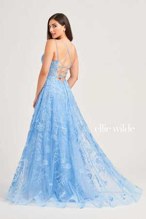 Ellie Wilde EW35012 prom dress images.  Ellie Wilde EW35012 is available in these colors: Bluebell, Strawberry, Magenta, Emerald.