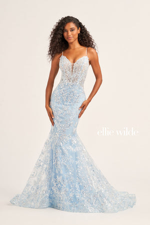 Ellie Wilde EW35013 prom dress images.  Ellie Wilde EW35013 is available in these colors: Hot Pink, Light Blue, Midnight, Lilac, Black.