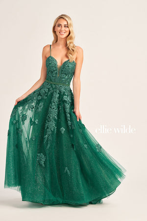 Ellie Wilde EW35016 prom dress images.  Ellie Wilde EW35016 is available in these colors: Strawberry, Orange, Yellow, Pink, Bluebell, Magenta, Emerald, Sea Glass.