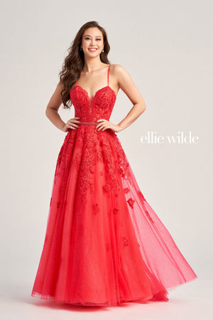 Ellie Wilde EW35016 prom dress images.  Ellie Wilde EW35016 is available in these colors: Strawberry, Orange, Yellow, Pink, Bluebell, Magenta, Emerald, Sea Glass.