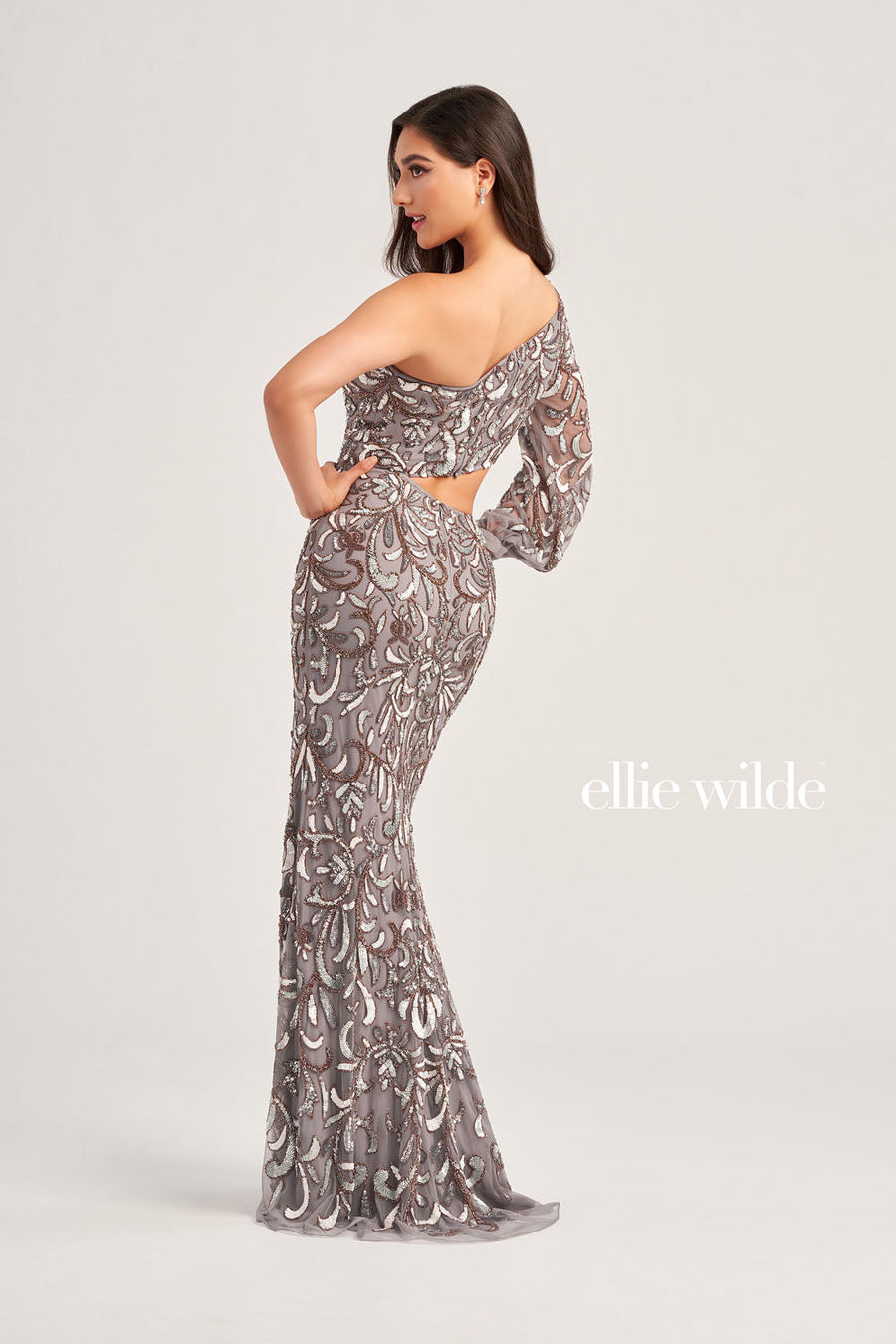 Ellie Wilde EW35020 prom dress images.  Ellie Wilde EW35020 is available in these colors: Gray Bronze, Navy Blue.