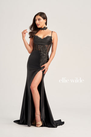 Ellie Wilde EW35028 prom dress images.  Ellie Wilde EW35028 is available in these colors: Red, Black, Emerald, Dark Purple.