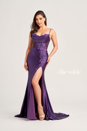 Ellie Wilde EW35028 prom dress images.  Ellie Wilde EW35028 is available in these colors: Red, Black, Emerald, Dark Purple.