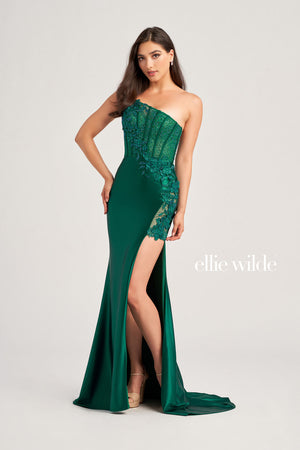 Ellie Wilde EW35031 prom dress images.  Ellie Wilde EW35031 is available in these colors: Emerald, Royal Blue, Dark Purple, Red, Black.