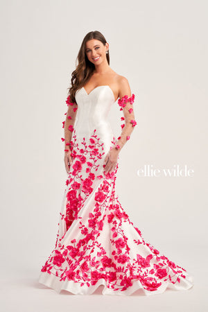 Ellie Wilde EW35036 prom dress images.  Ellie Wilde EW35036 is available in these colors: Black White, White Hot Pink.