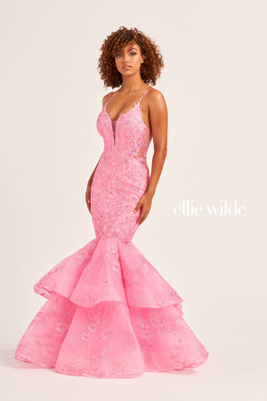 Ellie Wilde EW35038 prom dress images.  Ellie Wilde EW35038 is available in these colors: Strawberry Champagne, Pink, Royal Blue, Light Blue.