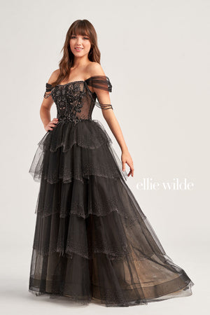 Ellie Wilde EW35040 prom dress images.  Ellie Wilde EW35040 is available in these colors: Slate, Black Champagne.