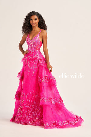 Ellie Wilde EW35045 prom dress images.  Ellie Wilde EW35045 is available in these colors: Iris, Magenta, Light Blue, Lilac.