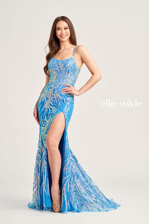 Ellie Wilde EW35046 prom dress images.  Ellie Wilde EW35046 is available in these colors: Ultra Violet, Magenta, Cerulean Blue.