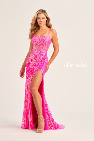 Ellie Wilde EW35046 prom dress images.  Ellie Wilde EW35046 is available in these colors: Ultra Violet, Magenta, Cerulean Blue.