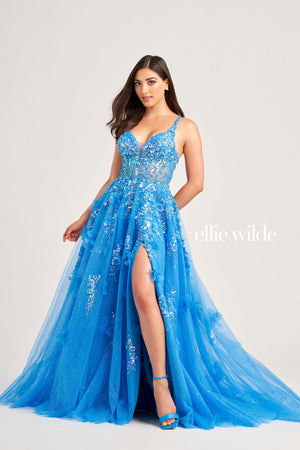 Ellie Wilde EW35047 prom dress images.  Ellie Wilde EW35047 is available in these colors: Cerulean Blue, Periwinkle, Hot Pink.