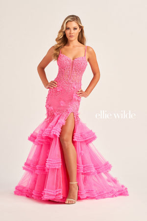 Ellie Wilde EW35050 prom dress images.  Ellie Wilde EW35050 is available in these colors: Hot Pink, Ocean Blue, Light Blue.