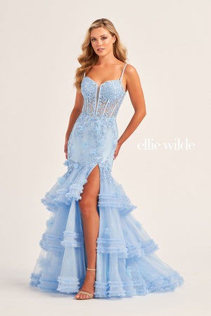 Ellie Wilde EW35050 prom dress images.  Ellie Wilde EW35050 is available in these colors: Hot Pink, Ocean Blue, Light Blue.