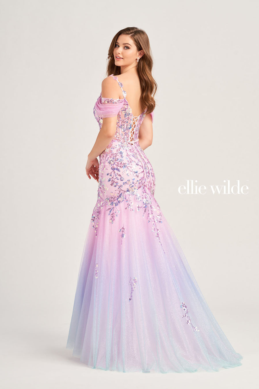 Ellie Wilde EW35056 prom dress images.  Ellie Wilde EW35056 is available in these colors: Cotton Candy, Lime Sorbet, Sea Breeze.