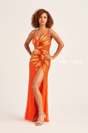 Ellie Wilde EW35066 prom dress images.  Ellie Wilde EW35066 is available in these colors: Peacock, Orange.