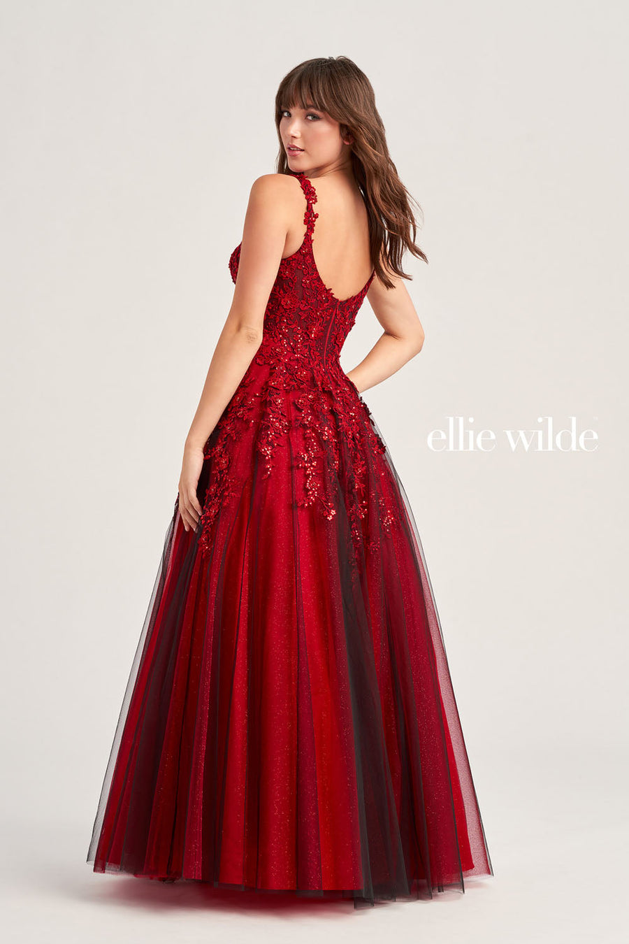 Ellie Wilde EW35068 prom dress images.  Ellie Wilde EW35068 is available in these colors: Wine, Black.