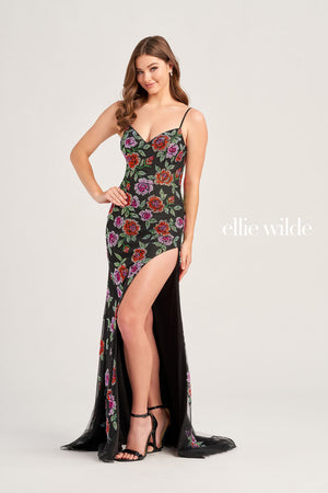 Ellie Wilde EW35069 prom dress images.  Ellie Wilde EW35069 is available in these colors: Black Multi.