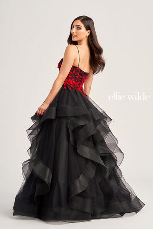 Ellie Wilde EW35070 prom dress images.  Ellie Wilde EW35070 is available in these colors: Black Red, Light Blue.