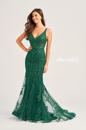 Ellie Wilde EW35071 prom dress images.  Ellie Wilde EW35071 is available in these colors: Black Silver, Wine, Emerald.
