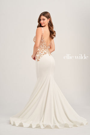 Ellie Wilde EW35078 prom dress images.  Ellie Wilde EW35078 is available in these colors: White Gold, Light Blue, Black.