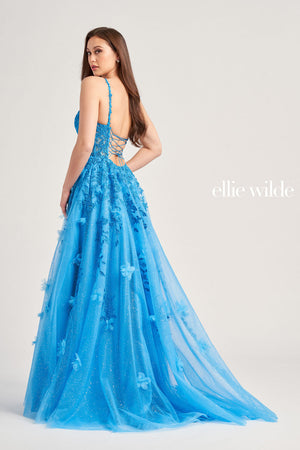 Ellie Wilde EW35081 prom dress images.  Ellie Wilde EW35081 is available in these colors: Cerulean Blue, Hot Pink, Lilac.