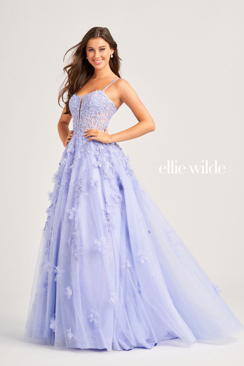 Ellie Wilde EW35081 prom dress images.  Ellie Wilde EW35081 is available in these colors: Cerulean Blue, Hot Pink, Lilac.