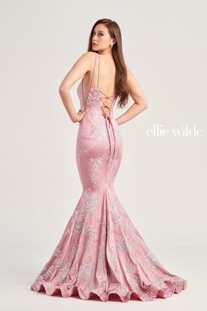 Ellie Wilde EW35083 prom dress images.  Ellie Wilde EW35083 is available in these colors: Mauve Gold, Petal, Emerald, Lavender Frost.