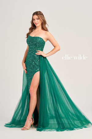 Ellie Wilde EW35085 prom dress images.  Ellie Wilde EW35085 is available in these colors: Emerald, Coffee.