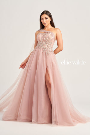Ellie Wilde EW35090 prom dress images.  Ellie Wilde EW35090 is available in these colors: Periwinkle, Dusty Rose.