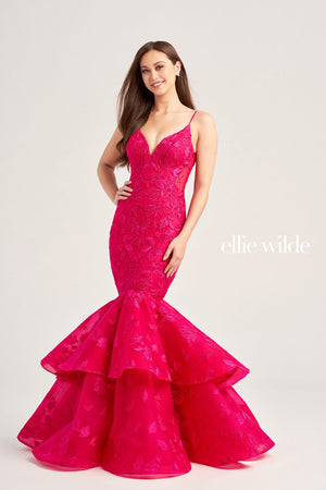 Ellie Wilde EW35092 prom dress images.  Ellie Wilde EW35092 is available in these colors: Magenta, Emerald, Strawberry, Navy Blue.