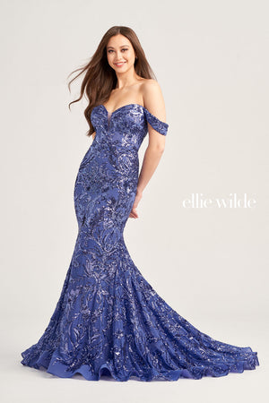 Ellie Wilde EW35094 prom dress images.  Ellie Wilde EW35094 is available in these colors: Dusk, Black, Ruby.
